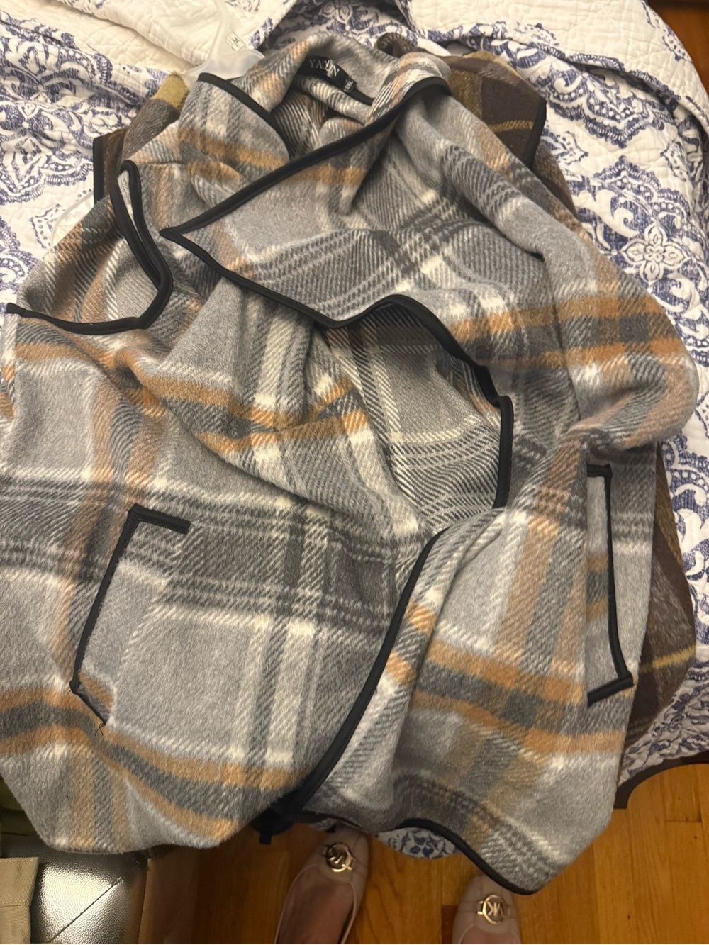 Plaid Open Front Wool-Blend vest